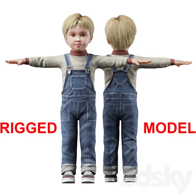 Boy in denim overalls 3ds Max