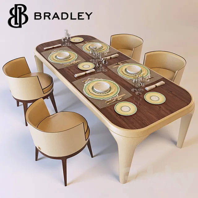 Bradley dining table with Baron chairs 3DS Max Model