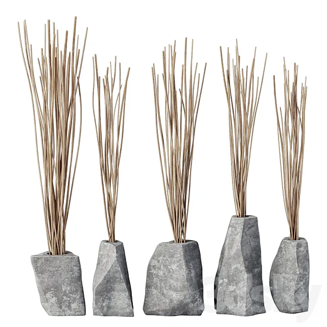 Branch stone rock vase decor n3 _ Branches in stone rock vases decor No. 3 3ds Max