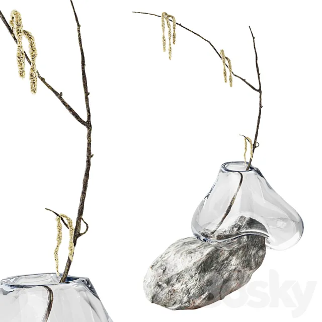 Branch with earrings in a sculpture vase by Laetitia Jacquetton 3dsMax Model