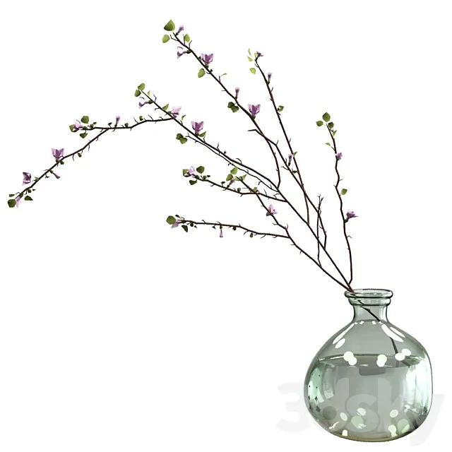 Branch with flowers in an asymmetric bottle 3DSMax File