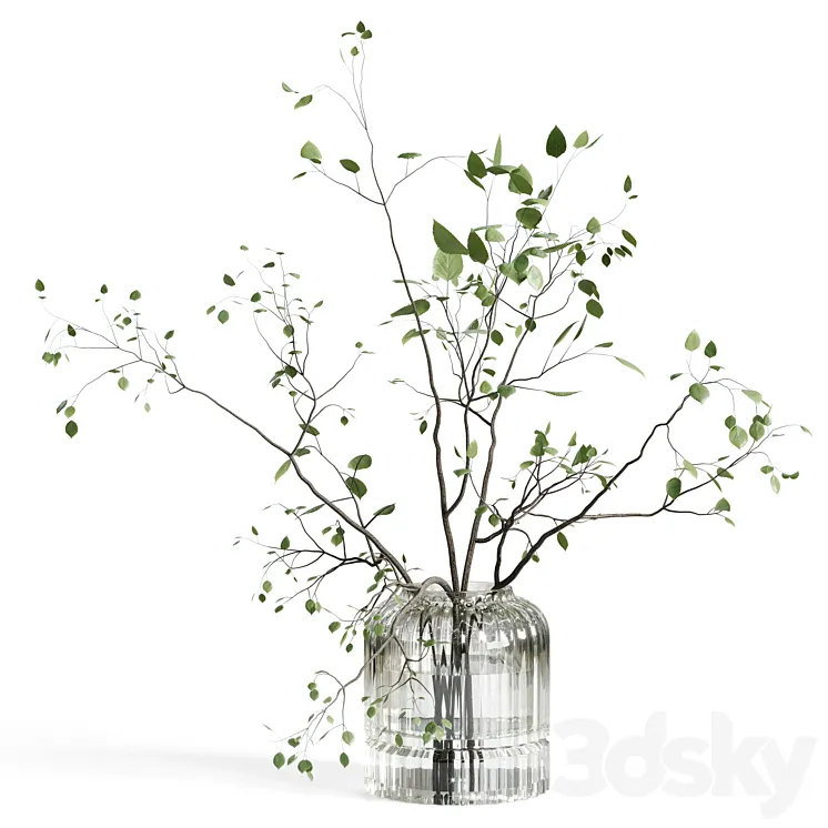 Branches plant with galss vase white – bouquet 22 3DS Max