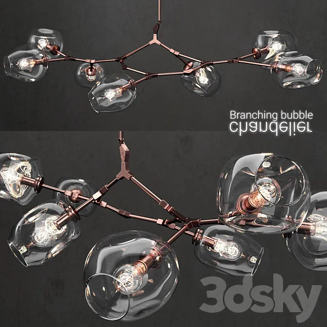 Branching bubble 7 lamps CLEAR _ COPPER 3ds Max