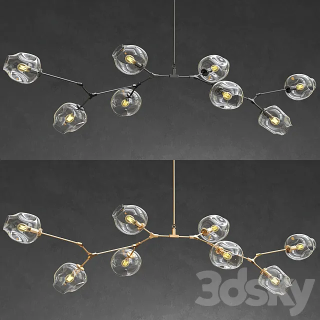 Branching bubble 8 lamps – Gold and Black metal 3DS Max Model