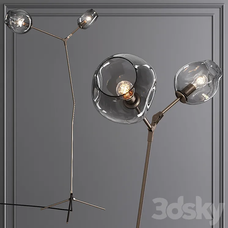 Branching Bubble Floor Light Vintage Brass and Gray Glass 3DS Max