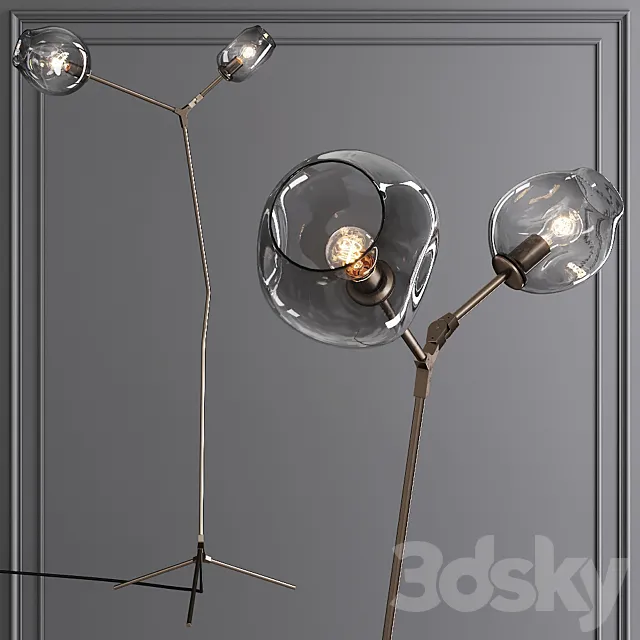 Branching Bubble Floor Light Vintage Brass and Gray Glass 3DSMax File