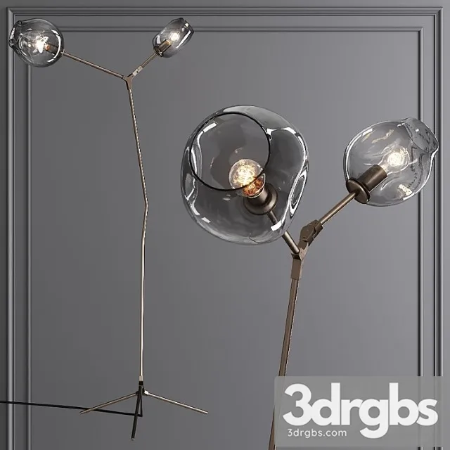 Branching bubble floor light vintage brass and gray glass