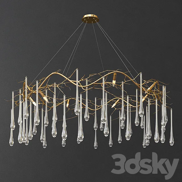 Brass and Glass Teardrop Chandelier 3DS Max Model