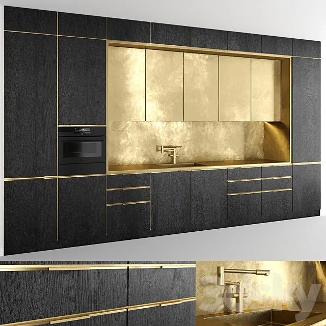 Brass black wood kitchen 3ds Max