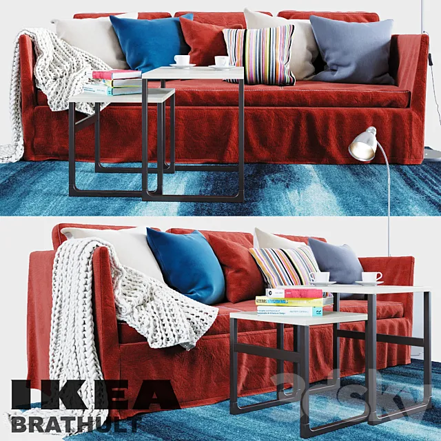 BRATHULT red 3-seat sofa 3DSMax File
