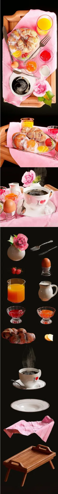 Breakfast with coffee and rose 3dsMax Model