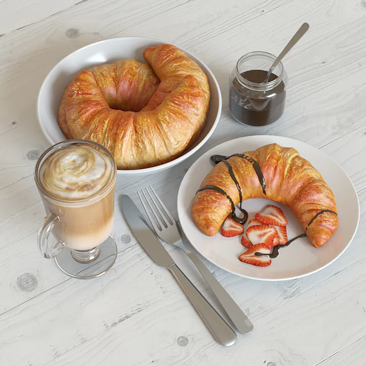Breakfast with croissant 3DS Max
