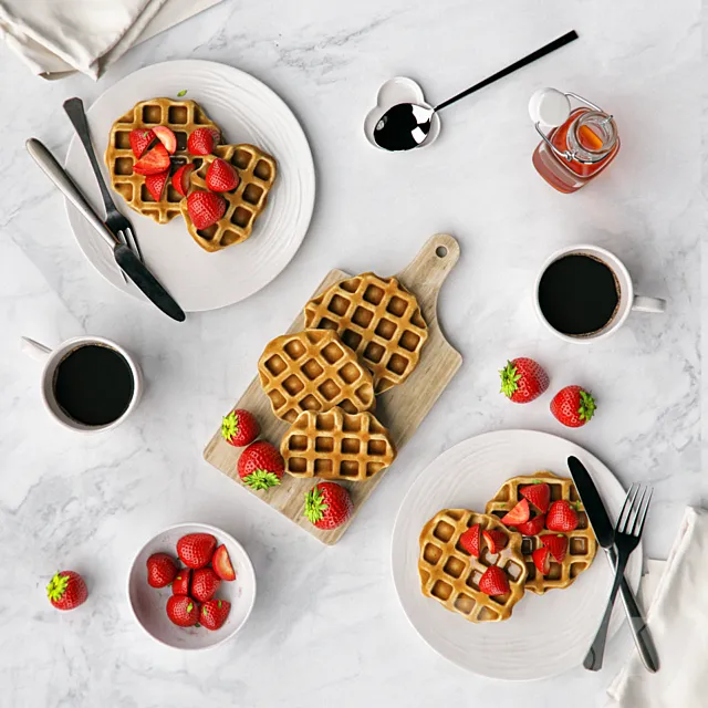 Breakfast with waffles 3ds Max