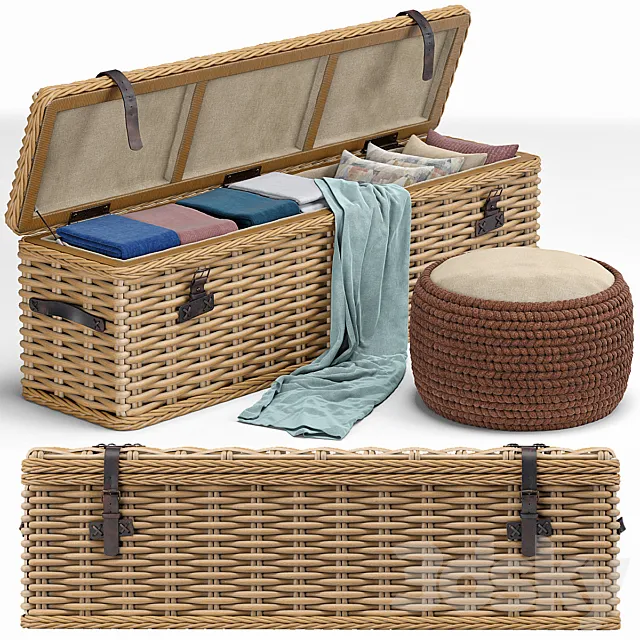 Brenna Leather Accent Woven Rattan Trunk. pouf 3DSMax File
