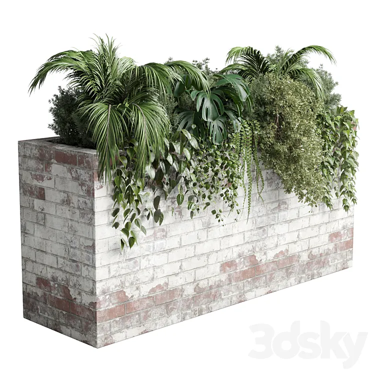 brick box plants on stand – set outdoor plant 117 brick dirt vase 3DS Max Model