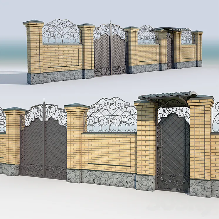 Brick fence_forging gate 3DS Max