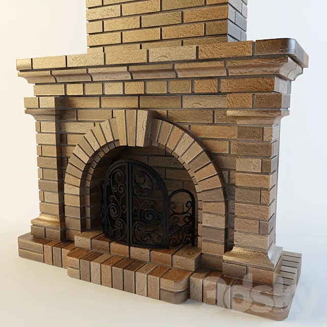 brick fireplace 3ds Max