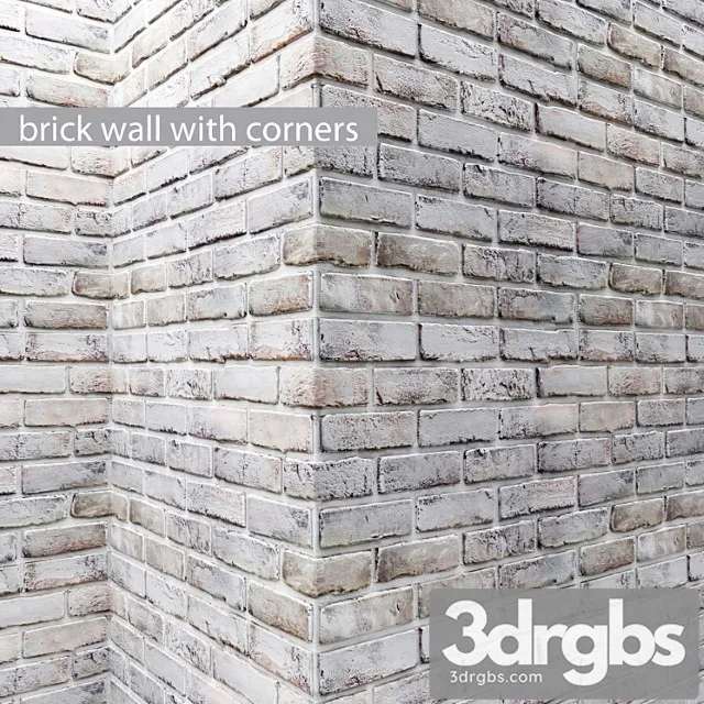 Brick wall with corners masonry brick loft decorative panel wall corner whitewashed brick white 3dsmax Download