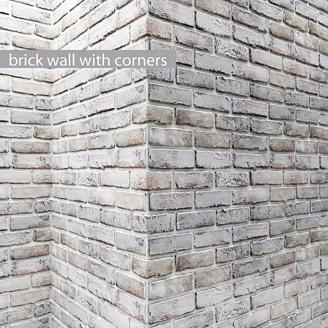 Brick wall with corners. Masonry. brick. loft. decorative. panel. wall. corner. whitewashed brick. white 3DSMax File