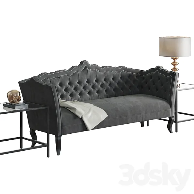 Brooks Gray Velvet Sofa 3ds Max