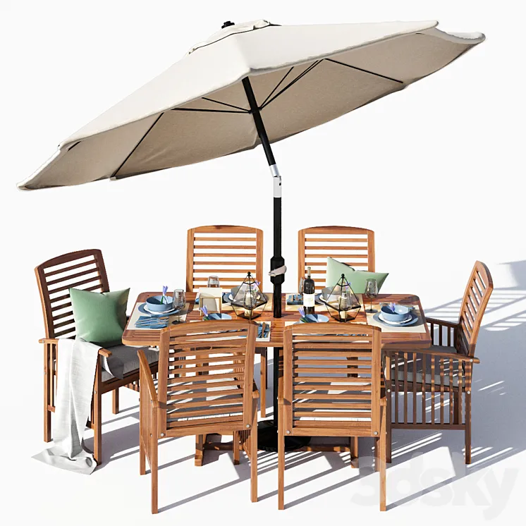 Brown Acacia 7- Piece Dining Set 3DS Max
