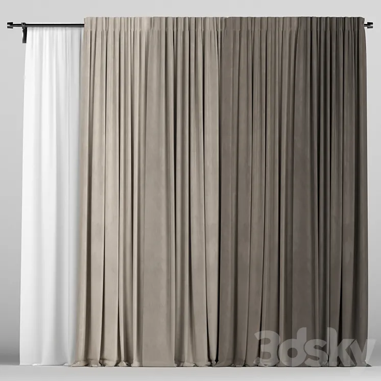 Brown curtains in four colors with tulle 3DS Max