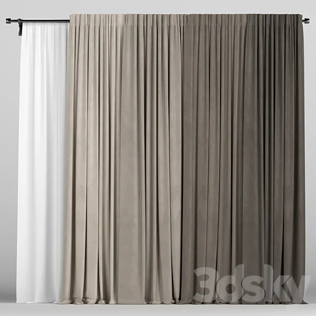 Brown curtains in four colors with tulle 3DSMax File