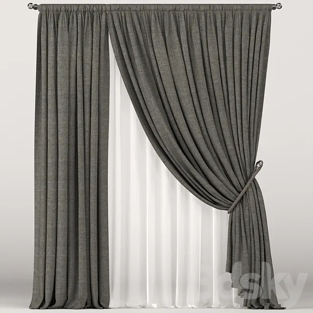 Brown curtains in the background with white tulle. 3DS Max Model