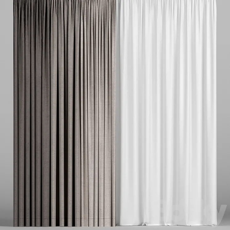 Brown curtains in three colors with tulle. 3DS Max