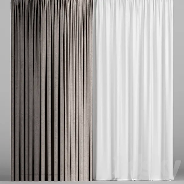 Brown curtains in three colors with tulle. 3DSMax File
