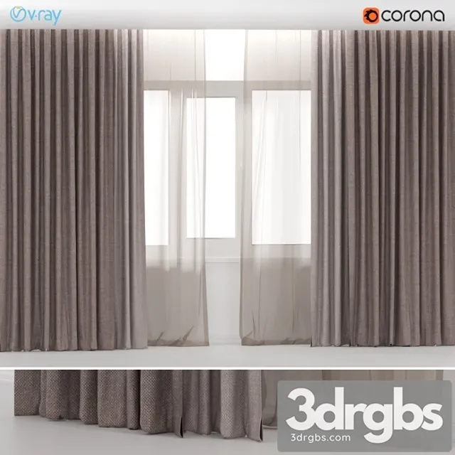 Brown Curtains In Two Colors With Brown Tulle 3dsmax Download