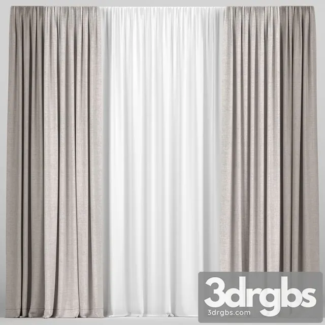 Brown Curtains In Two Colors With Tulle. 3dsmax Download