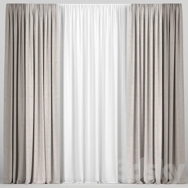 Brown curtains in two colors with tulle. 3DS Max Model