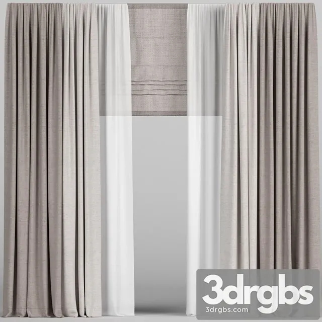 Brown Curtains In Two Colors With Tulle And Roman 3dsmax Download