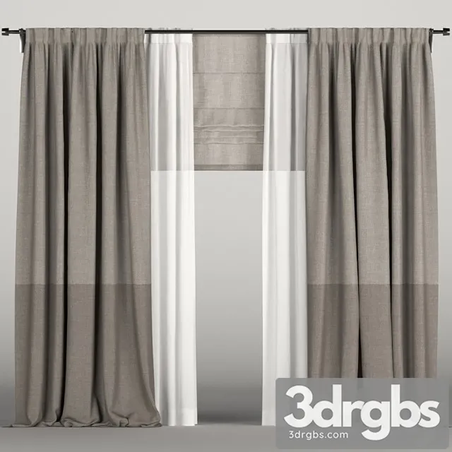 Brown curtains in two shades with roman blinds and tulle. 3dsmax Download