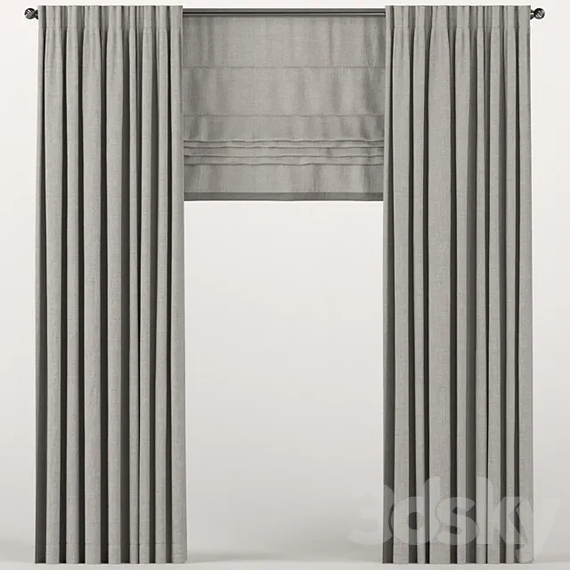 Brown curtains with a roman curtain. 3DS Max Model