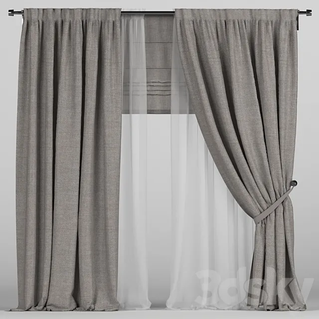 Brown curtains with tulle. 3ds Max