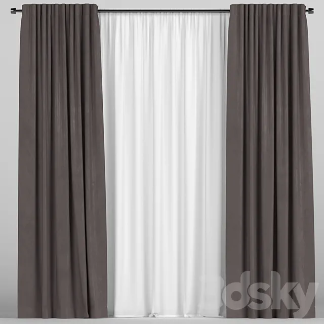 Brown curtains with tulle 3ds Max