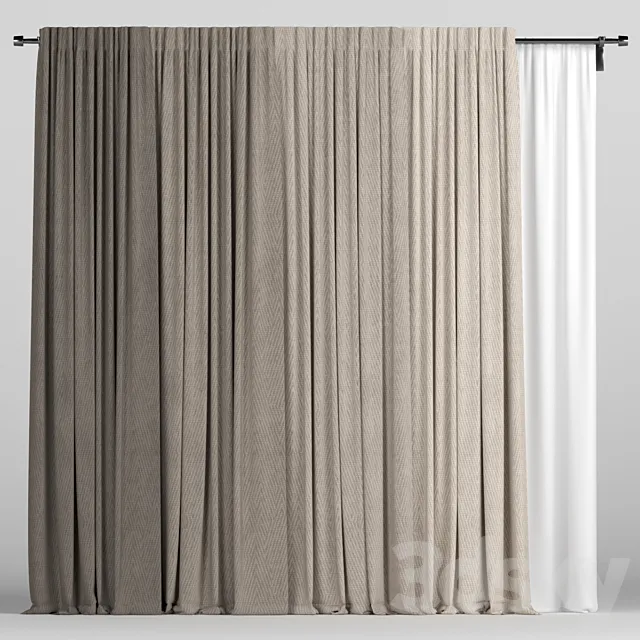 Brown curtains with tulle. 3ds Max