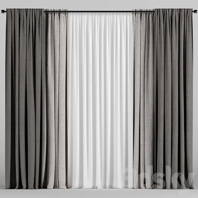 Brown curtains with tulle. 3DS Max Model