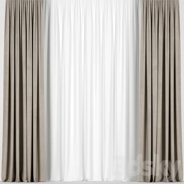Brown curtains with tulle 3ds Max