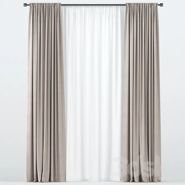 Brown curtains with tulle 3dsMax Model