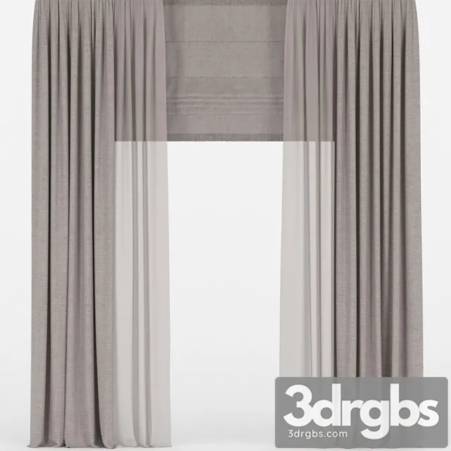 Brown curtains with tulle and roman 2 3dsmax Download