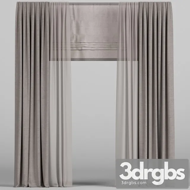 Brown Curtains With Tulle and Roman Shades 3dsmax Download