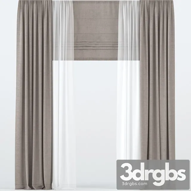 Brown straight curtains with tulle and roman. 3dsmax Download