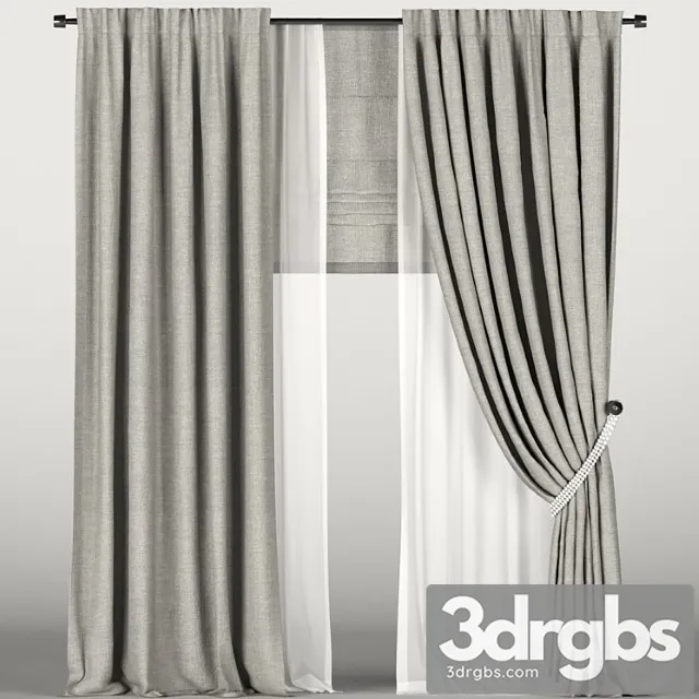 Brown Tied Curtains With Tulle and Roman Shades 3dsmax Download