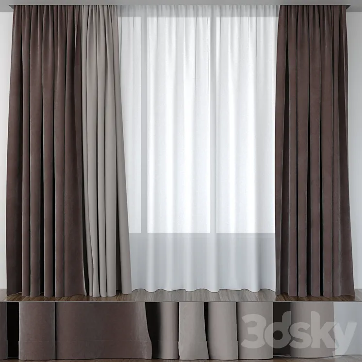 Brown velvet curtains 3DS Max