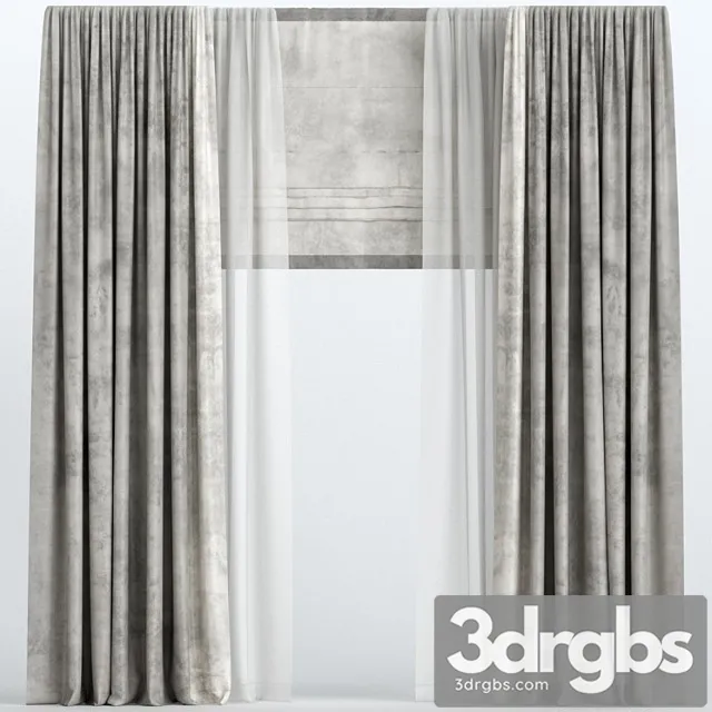Brown Velvet Curtains With Roman And Tulle 3dsmax Download