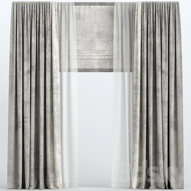 Brown velvet curtains with Roman and tulle 3ds Max
