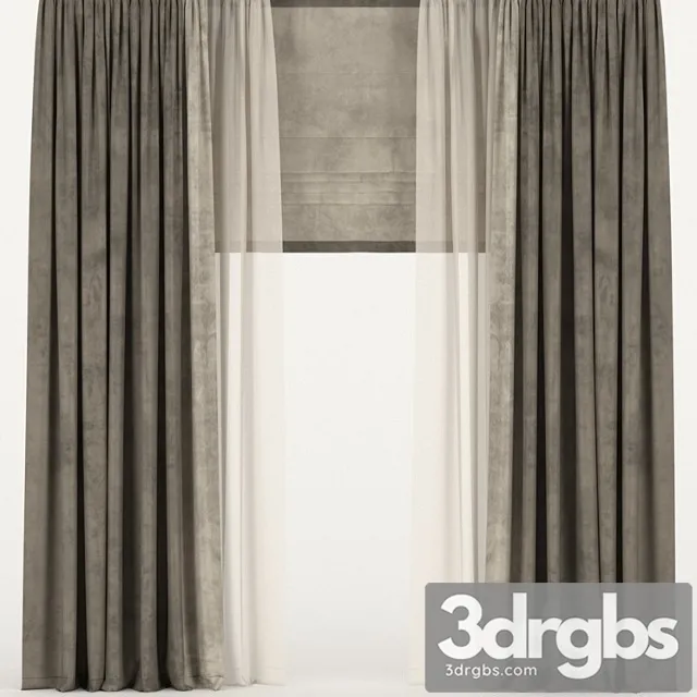 Brown Velvet Curtains With Tulle And Roman Shades 3dsmax Download